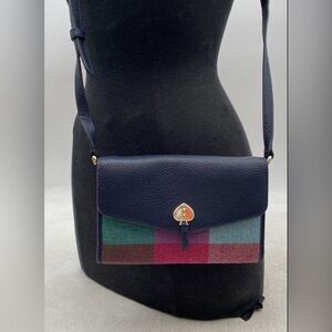Kate Spade Marti Wallet Crossbody Bag - Multicolor Plaid and Navy Leather (NWOT)